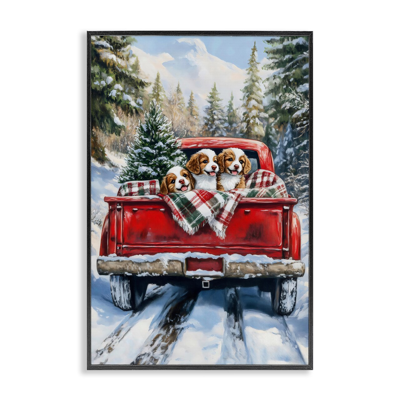 Stupell Industries Christmas Truck Pups Trio Framed Giclee, design by Petal Prints Design